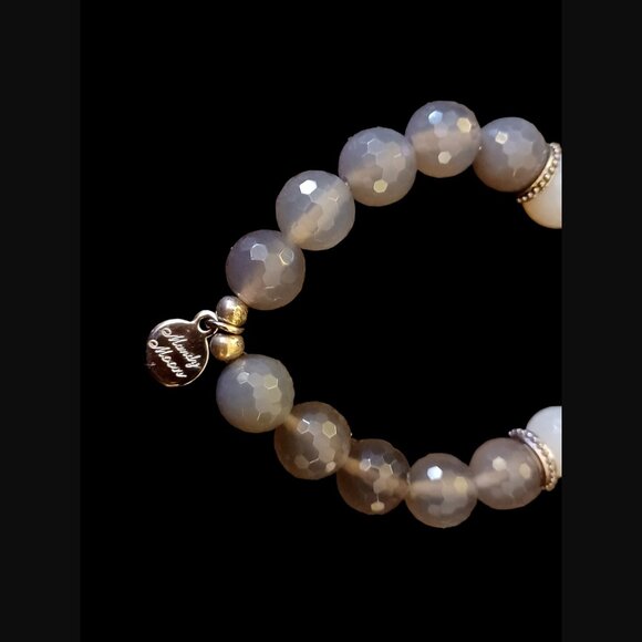 Mandy Moon Silver Tone Natural Stone Beaded Stretch Statement Bracelet - Picture 6 of 10